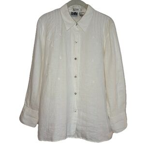 Edward Irish Linen long-sleeved button-down shirt White L Embroidered Stars